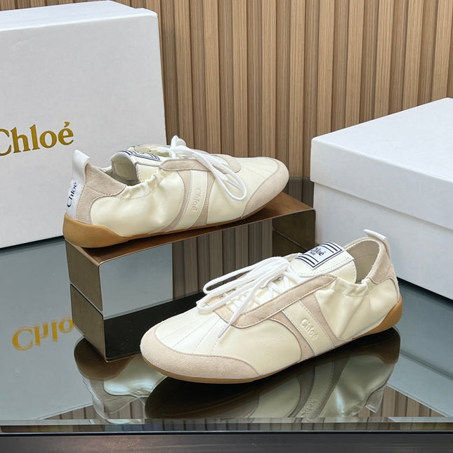 CHLOÉ 26S SNEAKERS IN CREAM WHITE CALFSKIN AND LIGHT PINK SUEDE
