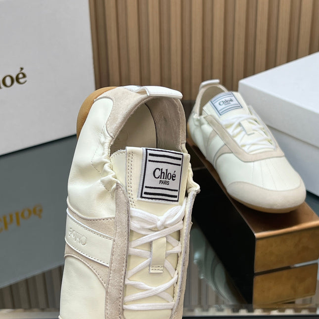 CHLOÉ 26S SNEAKERS IN CREAM WHITE CALFSKIN AND LIGHT PINK SUEDE