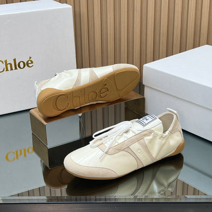 CHLOÉ 26S SNEAKERS IN CREAM WHITE CALFSKIN AND LIGHT PINK SUEDE