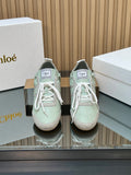 CHLOÉ 26S SNEAKERS IN LIGHT GREEN CALFSKIN AND GREY SUEDE