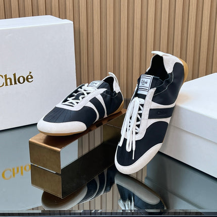 CHLOÉ 26S SNEAKERS IN BLACK CALFSKIN AND CREAM WHITE SUEDE
