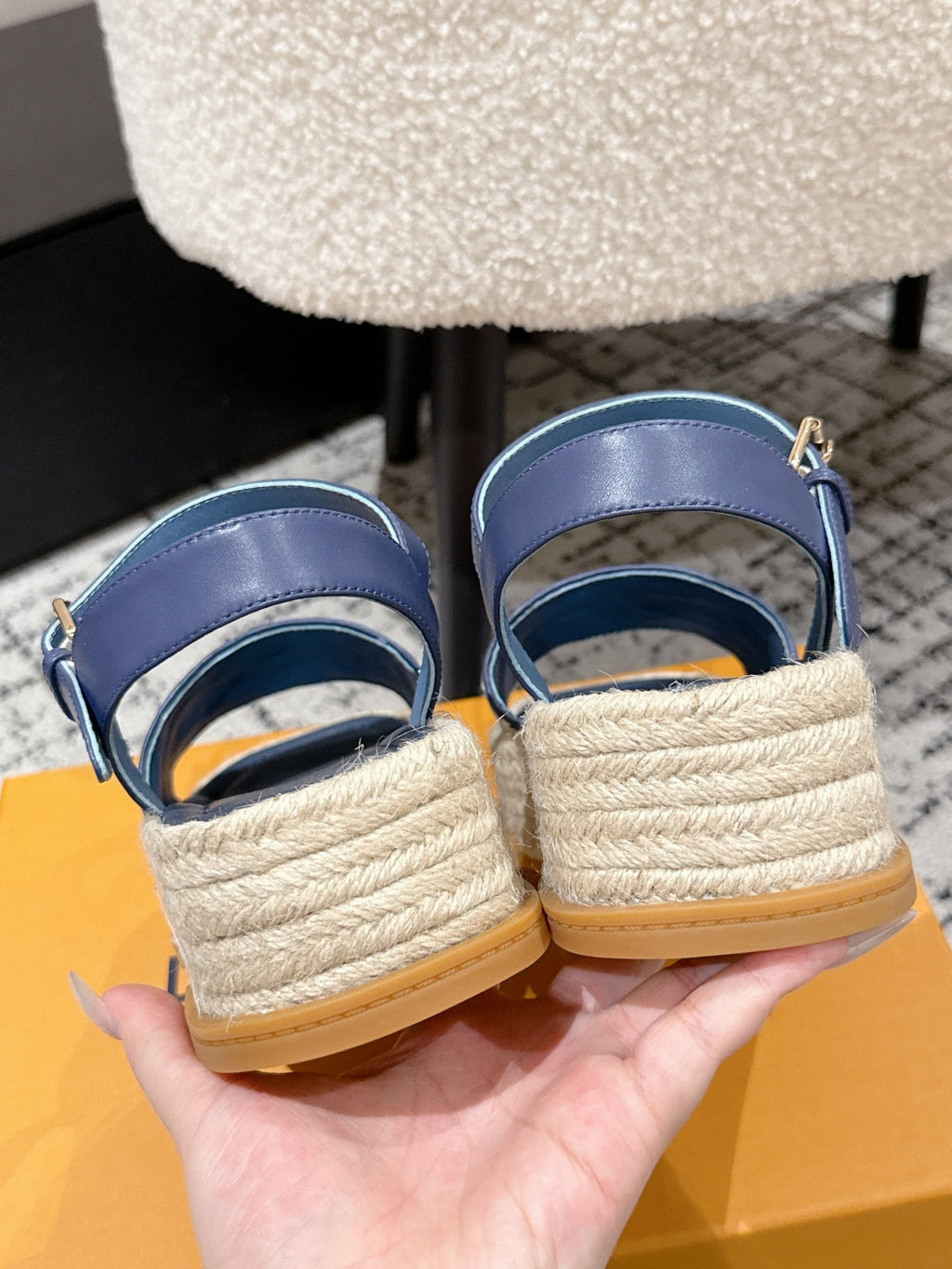 LV PLATFORM ESPADRILLE SANDALS 25S IN DARK BLUE FABRIC