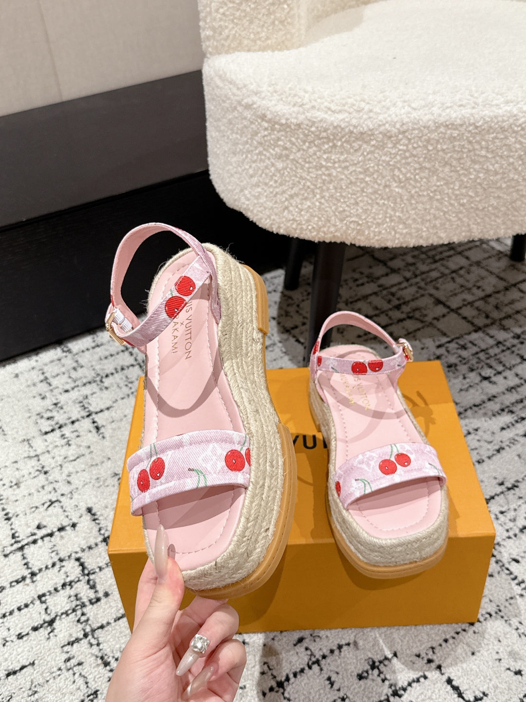 LV PLATFORM ESPADRILLE SANDALS 25S IN LIGHT PINK DENIM