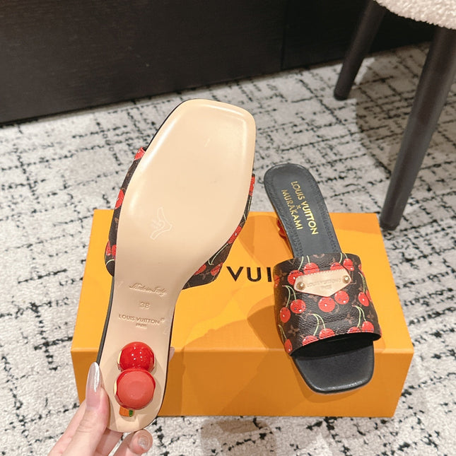 LV CHERRY HIGH HEELS 25S 55 MM IN DARK BROWN MIX BLACK CALFSKIN STYLE 12