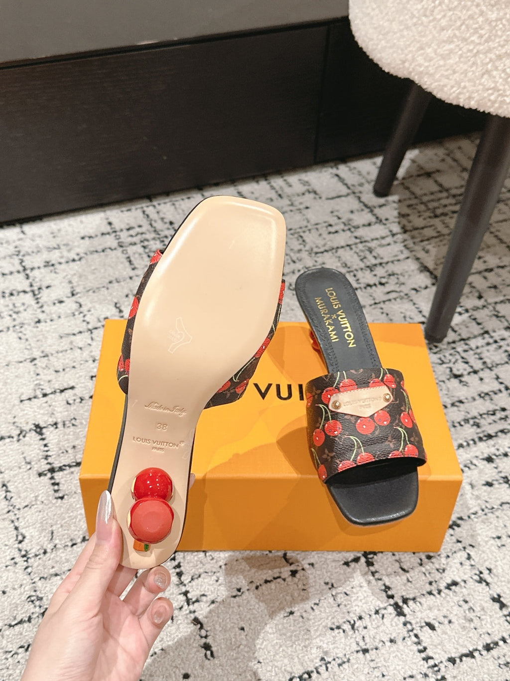 LV CHERRY HIGH HEELS 25S 55 MM IN DARK BROWN MIX BLACK CALFSKIN STYLE 12