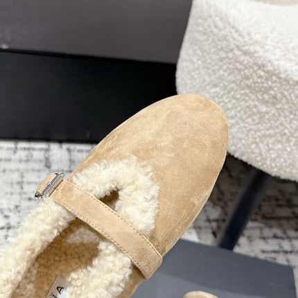 ALAIA 26S  BALLET FLATS IN DARK BEIGE SUEDE AND WOOL