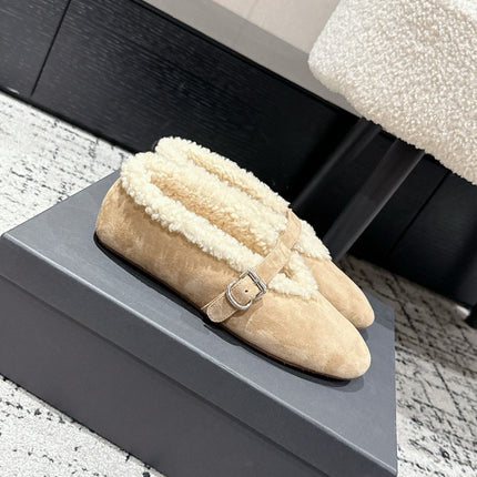 ALAIA 26S  BALLET FLATS IN DARK BEIGE SUEDE AND WOOL