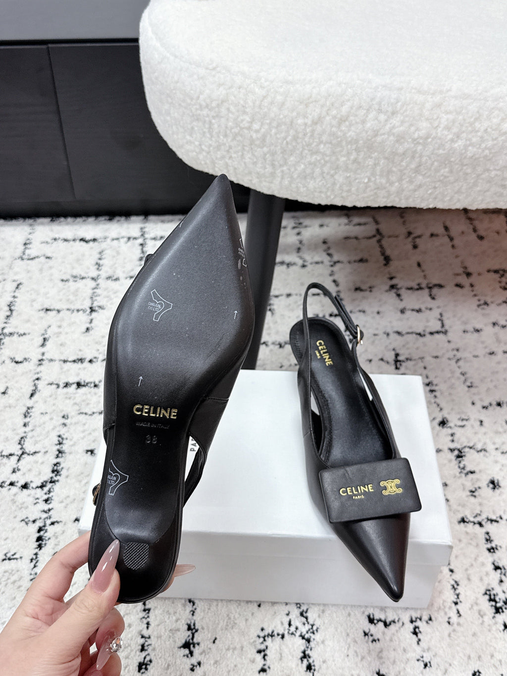 CELINE 26S HIGH-HEEL SLINGBACK 35 MM IN BLACK CALFSKIN
