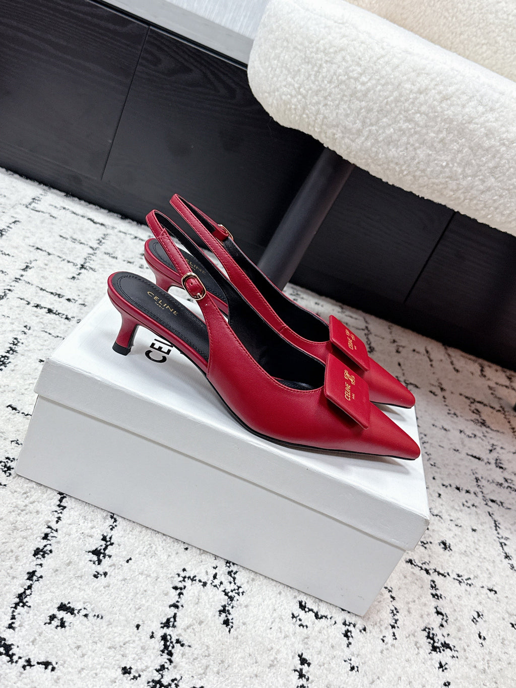 CELINE 26S HIGH-HEEL SLINGBACK 35 MM IN DARK RED CALFSKIN