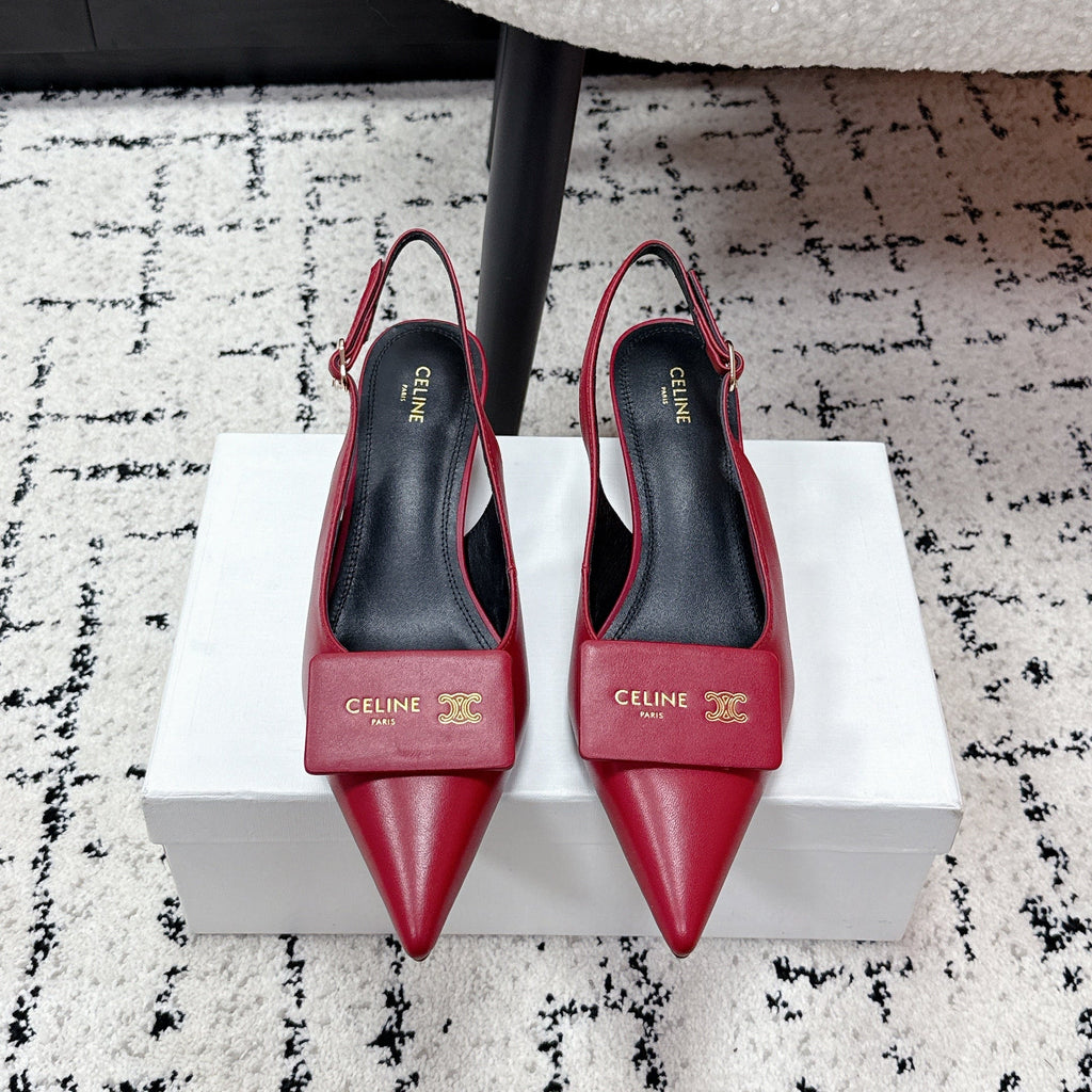 CELINE 26S HIGH-HEEL SLINGBACK 35 MM IN DARK RED CALFSKIN