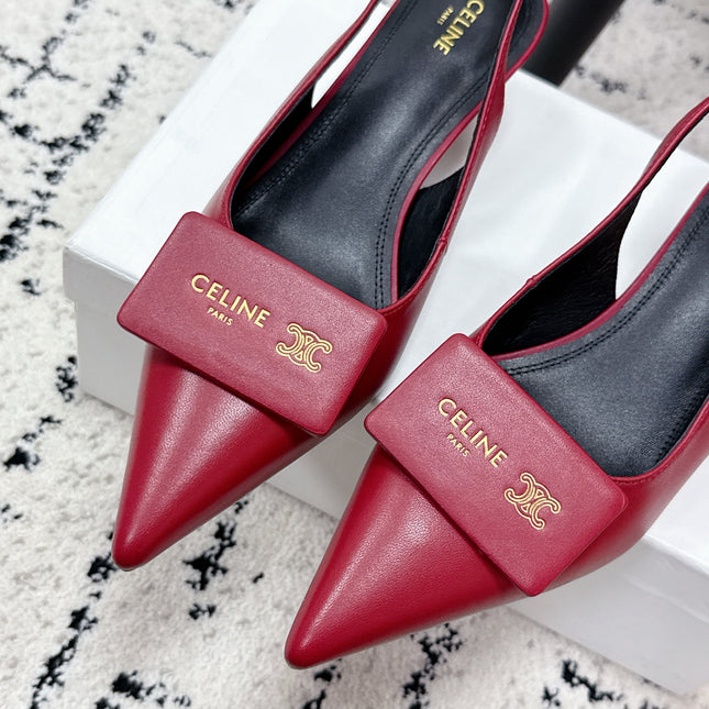 CELINE 26S HIGH-HEEL SLINGBACK 35 MM IN DARK RED CALFSKIN