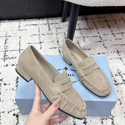 PRADA 26S LOAFERS 25MM IN BEIGE SUEDE