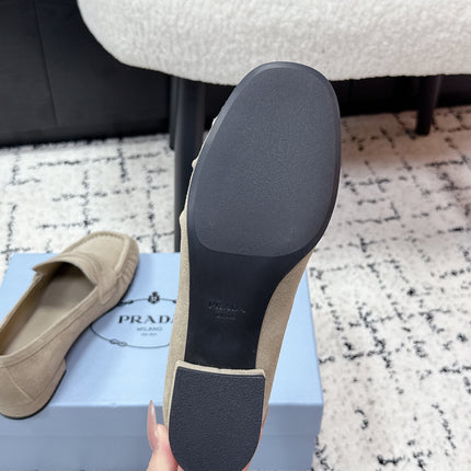 PRADA 26S LOAFERS 25MM IN BEIGE SUEDE