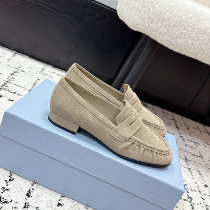 PRADA 26S LOAFERS 25MM IN BEIGE SUEDE