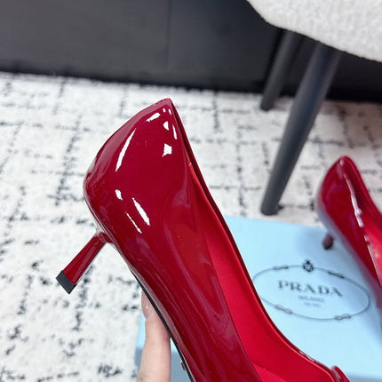 PRADA 26S POINTED-TOE HIGH HEELS 60MM IN DARK RED PATENT CALFSKIN WITH LOGO