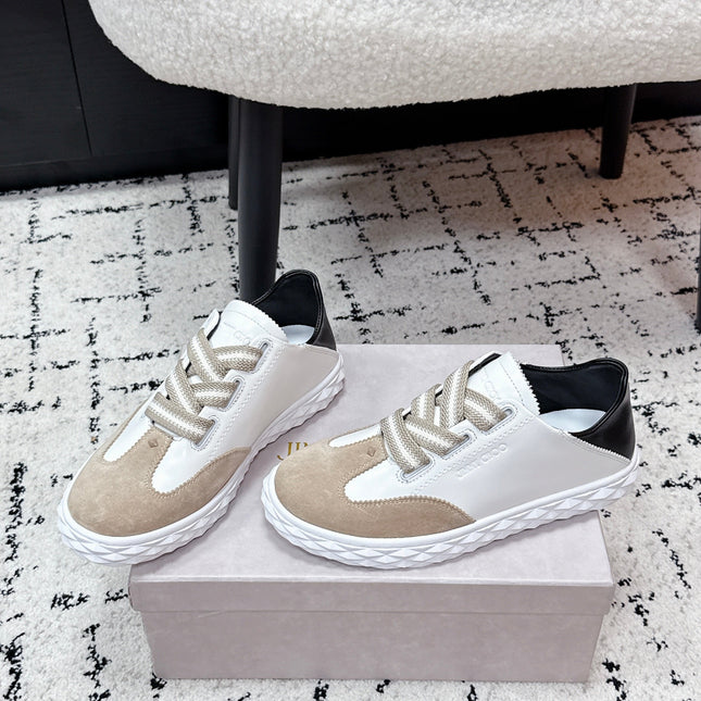 JIMMY CHOO 26S SNEAKERS IN BEIGE SUEDE AND WHITE CALFSKIN