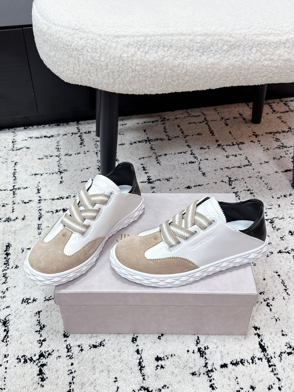 JIMMY CHOO 26S SNEAKERS IN BEIGE SUEDE AND WHITE CALFSKIN