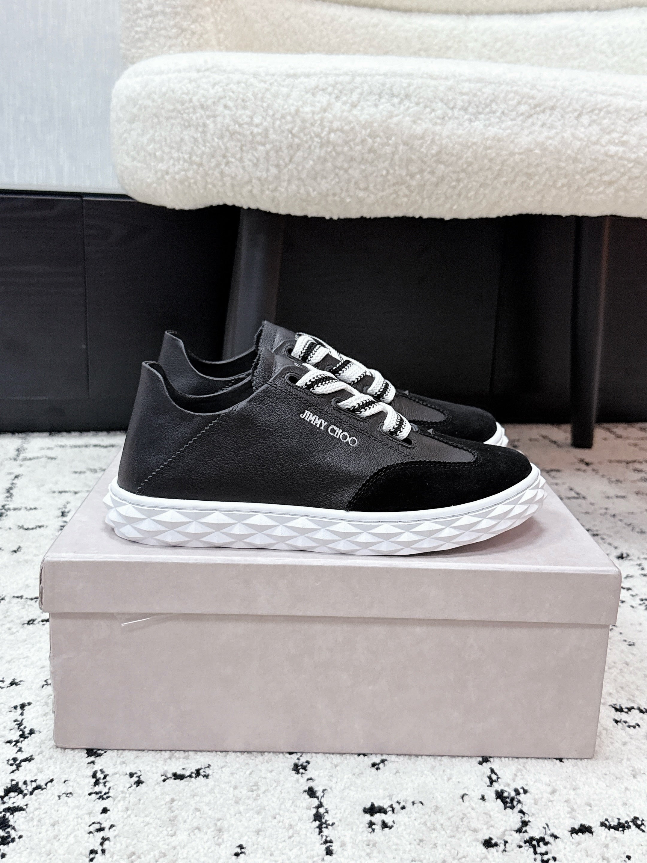 JIMMY CHOO 26S SNEAKERS IN BLACK CALFSKIN AND SUEDE