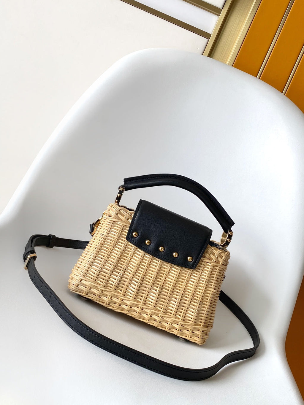 LV CAPUCINES BB BAG 27 PINIC IN BLACK CALFSKIN GOLD HARDWARE