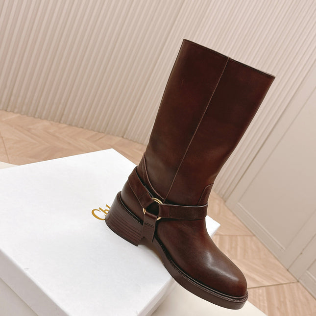CHLOÉ 26S BOOTS 45 MM IN DARK BROWN CALFSKIN