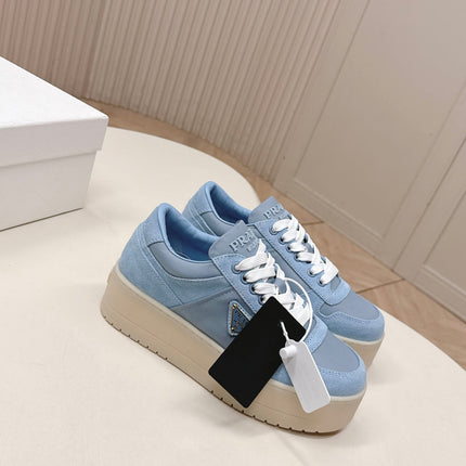 PRADA 26S PLATFORM SNEAKERS 50MM IN SKY BLUE SUEDE