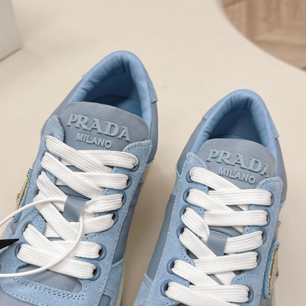 PRADA 26S PLATFORM SNEAKERS 50MM IN SKY BLUE SUEDE