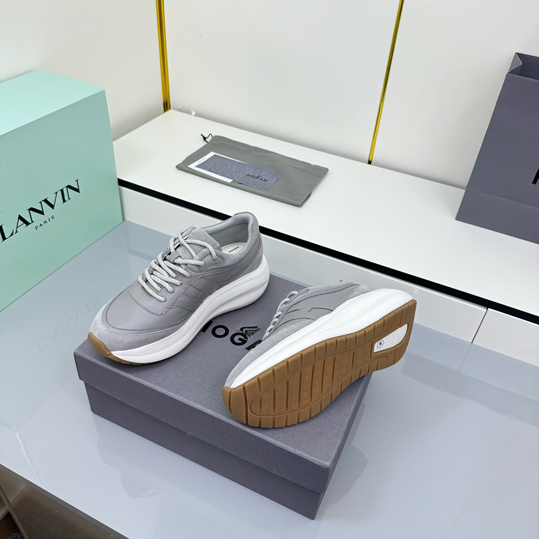 TOM FORD 26S HOGAN SNEAKERS IN GRAY CALFSKIN AND SUEDE