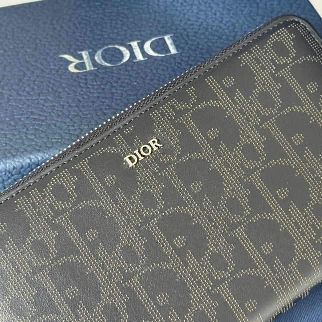 DIOR 25S LONG VERTICAL ZIPPED WALLET 19 IN BLACK CALFSKIN SILVER HARDWARE