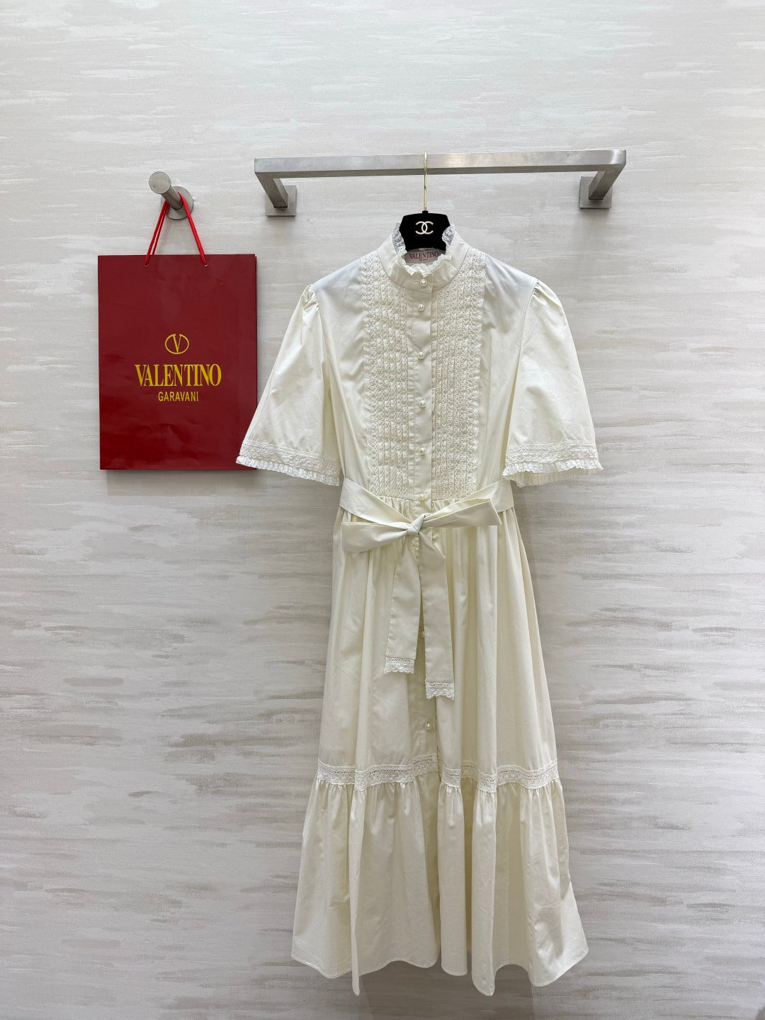VALENTINO 26S SHORT SLEEVE LACE MIDI DRESS 117