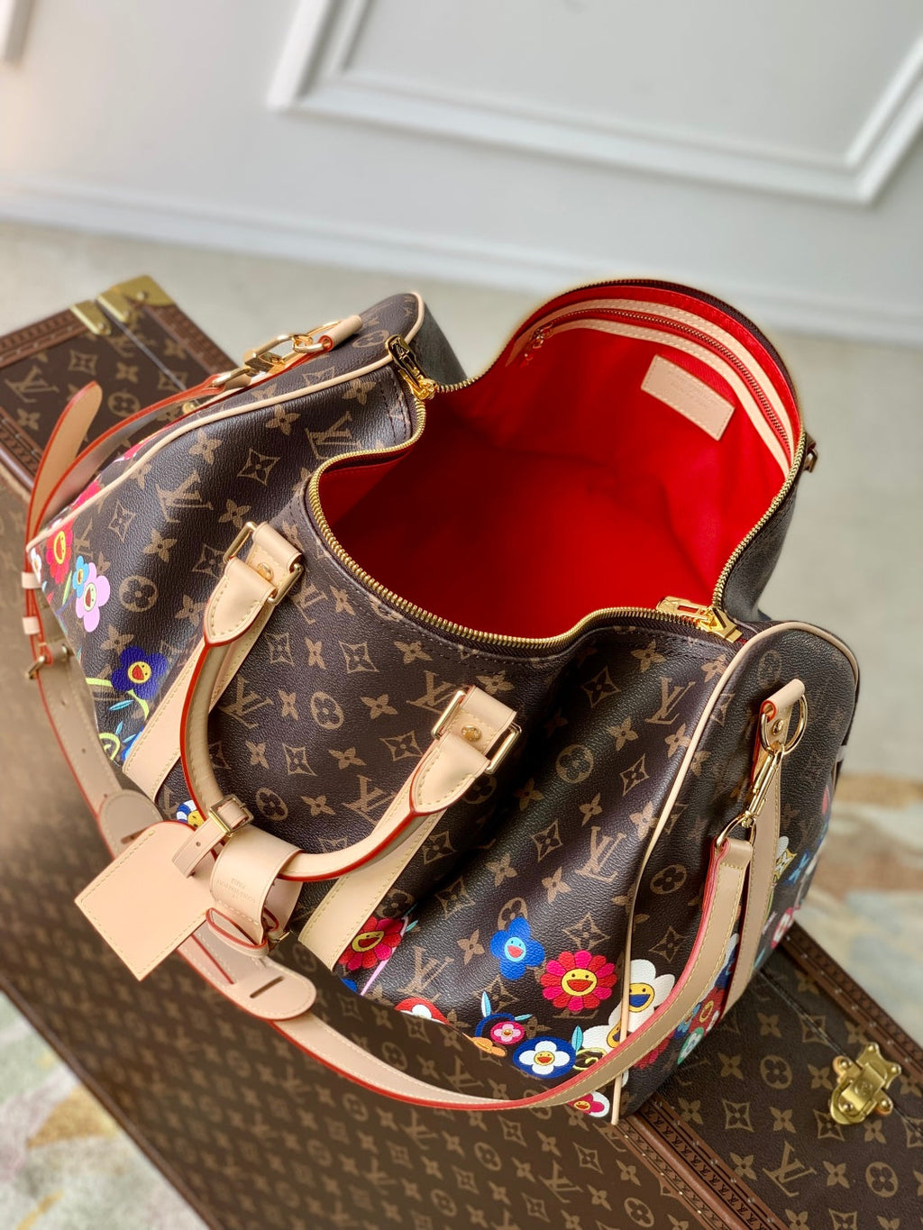 KEEPALL BANDOULIÈRE  FLORAL 45 IN BROWN MONOGRAM COATED CANVAS