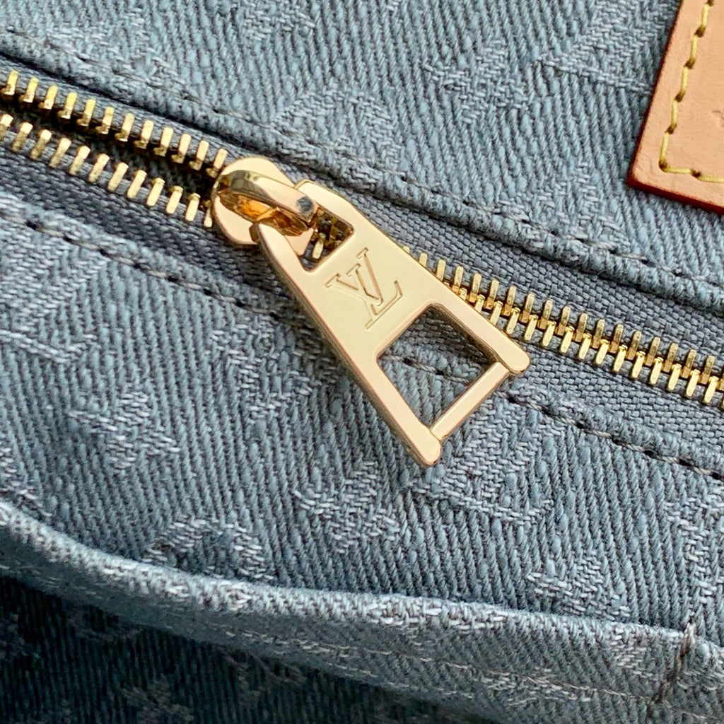 ONTHEGO ORGANIZER 35 IN GREY MONOGRAM DENIM LIGHT BROWN CALFSKIN