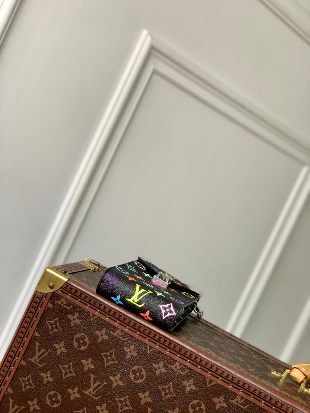 PHONE POUCH 17.5 IN BLACK MULTICOLORED MONOGRAM COATED CANVAS
