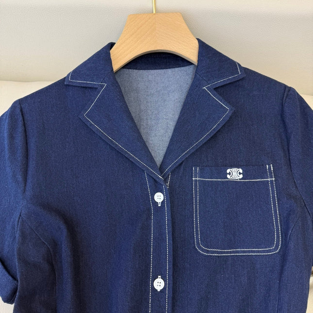 CELINE 26S LONG SHORT SLEEVE DENIM DRESS 367