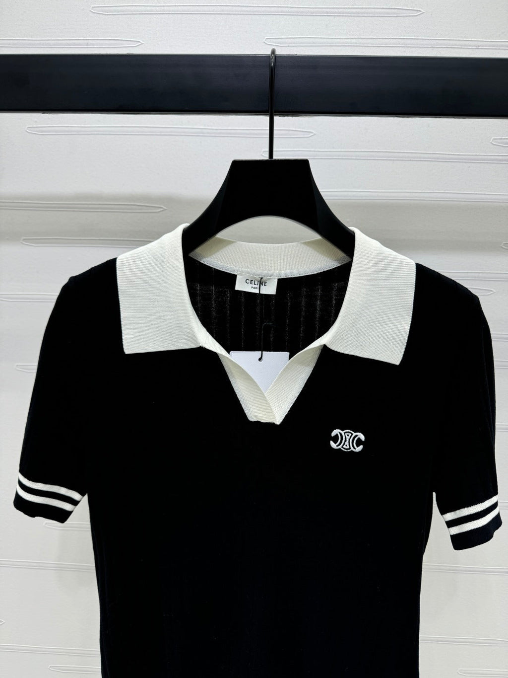 CELINE SHORT-SLEEVE KNIT TOP BLACK 274820