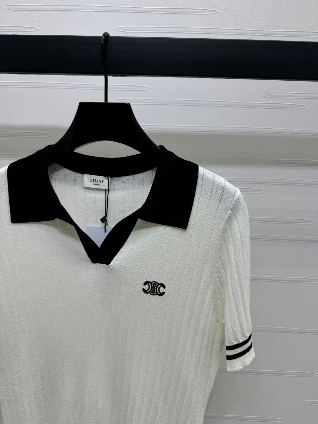 CELINE SHORT-SLEEVE KNIT TOP WHITE 274818
