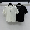 CHANEL SHORT-SLEEVE OPEN-KNIT TOP 274861