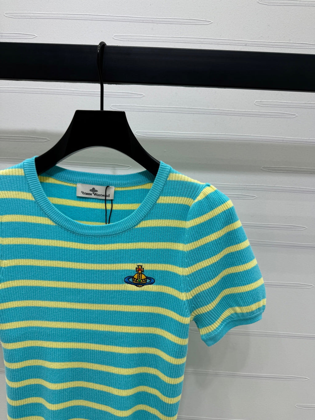 VIVIENE 25S SHORT SLEEVE STRIPED ROUND NECK KNIT SWEATER 264250
