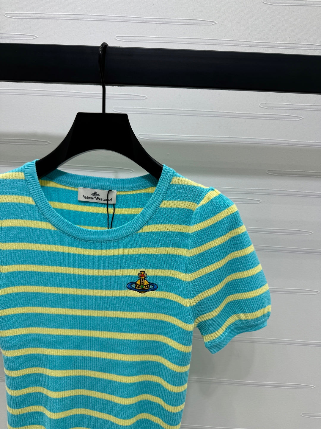 VIVIENE 25S SHORT SLEEVE STRIPED ROUND NECK KNIT SWEATER 264250