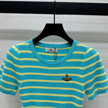 VIVIENE 25S SHORT SLEEVE STRIPED ROUND NECK KNIT SWEATER 264250