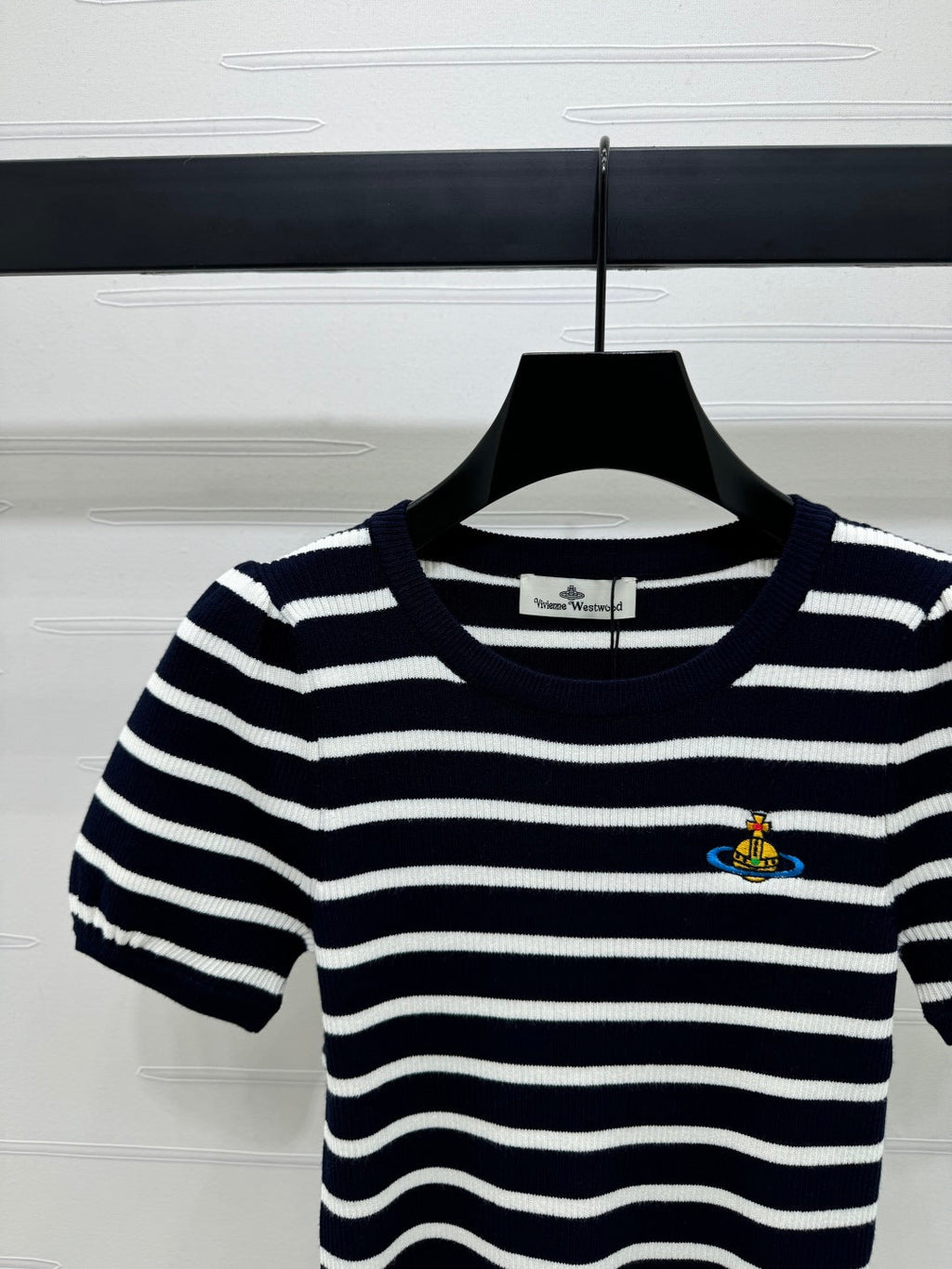 VIVIENE 25S SHORT SLEEVE STRIPED ROUND NECK KNIT SWEATER 264249