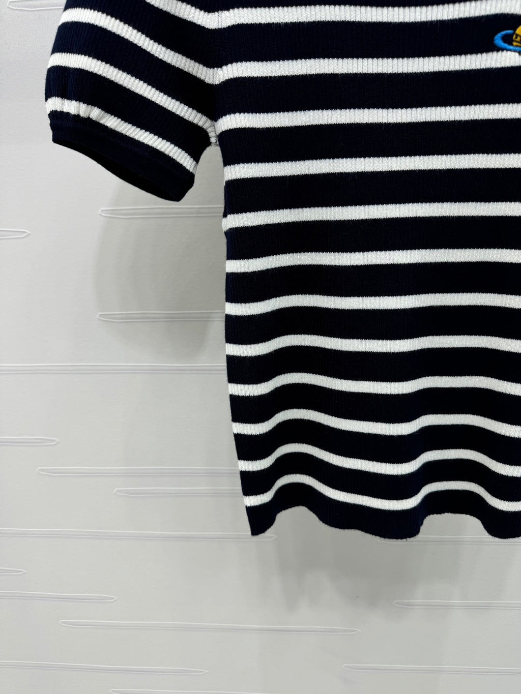 VIVIENE 25S SHORT SLEEVE STRIPED ROUND NECK KNIT SWEATER 264249