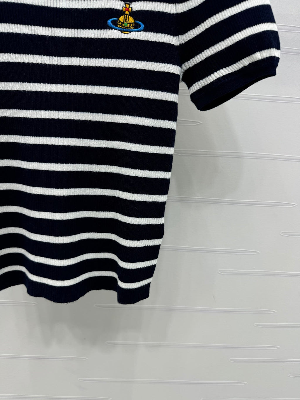VIVIENE 25S SHORT SLEEVE STRIPED ROUND NECK KNIT SWEATER 264249