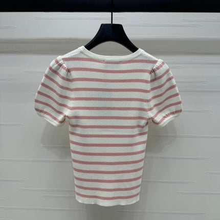 VIVIENE 25S SHORT SLEEVE STRIPED ROUND NECK KNIT SWEATER 264248