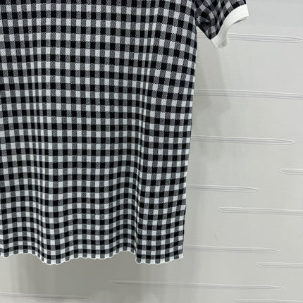 MIUMIU CREW NECK SHORT-SLEEVE PLAID KNIT TOP 274833