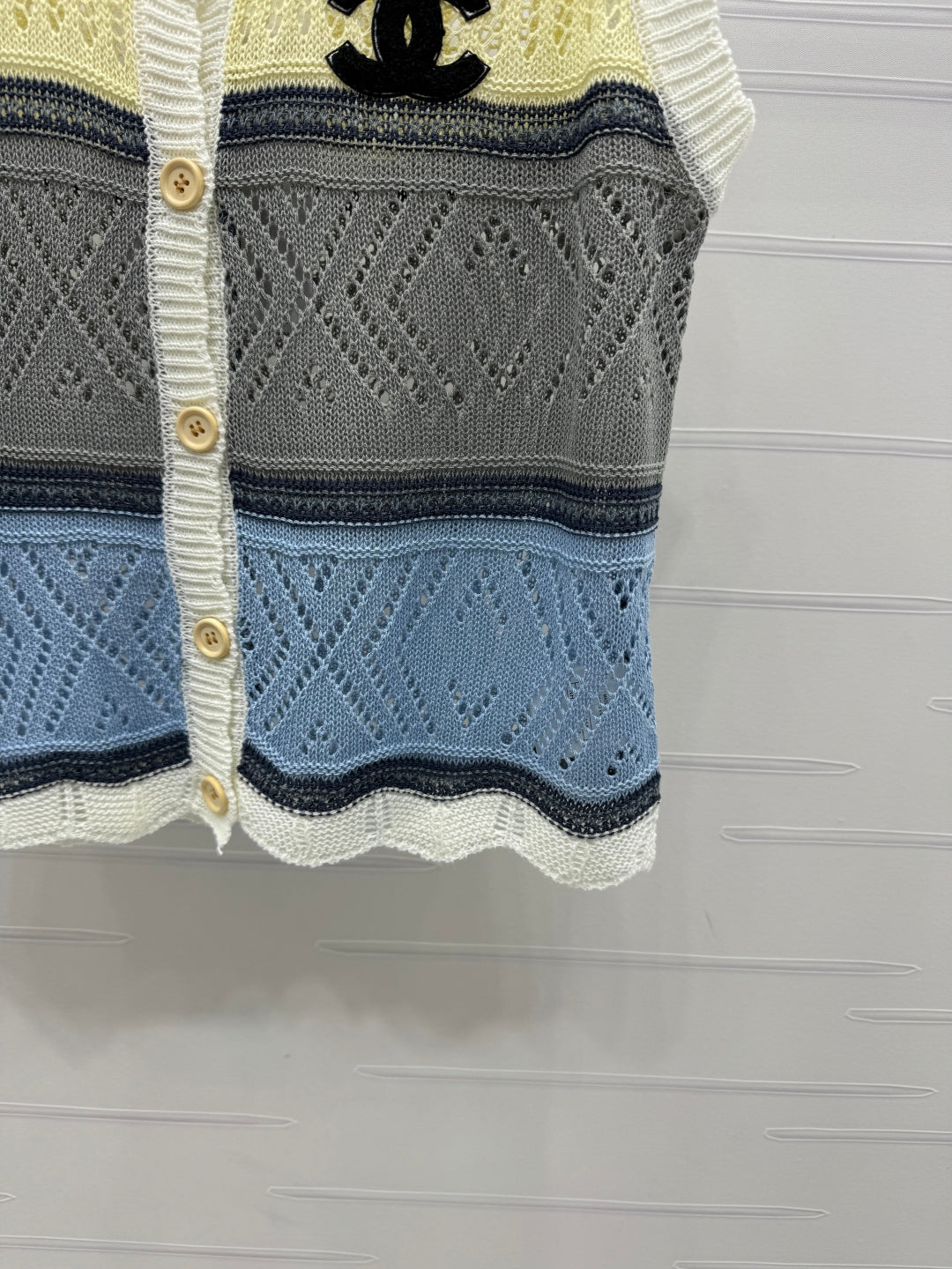 CHANEL EMBROIDERED LOGO OPEN-KNIT VEST 274869