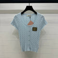 MIUMIU U-NECK KNITTED SHORT-SLEEVE TOP LIGHT BLUE 274948