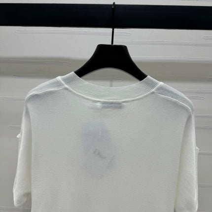 DIOR V-NECK KNITTED SHORT-SLEEVE T-SHIRT WHITE 274934