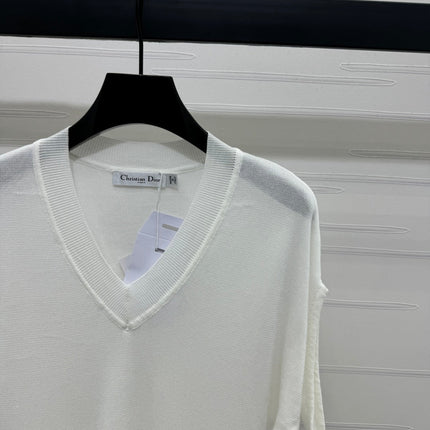 DIOR V-NECK KNITTED SHORT-SLEEVE T-SHIRT WHITE 274934