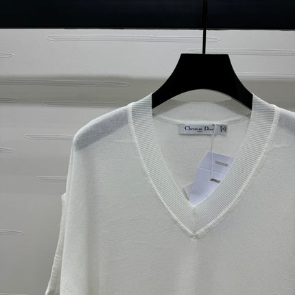 DIOR V-NECK KNITTED SHORT-SLEEVE T-SHIRT WHITE 274934