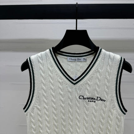 DIOR KNITTED V-NECK SLEEVELESS VEST WHITE 274923